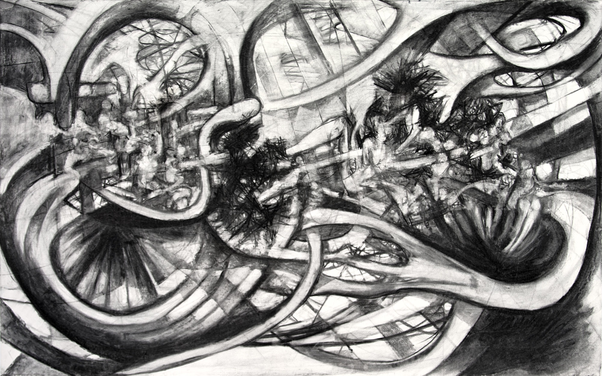 David le Viseur, "The Night Schlingensief Died", Charcoal on Paper, 160x100cm, 2010